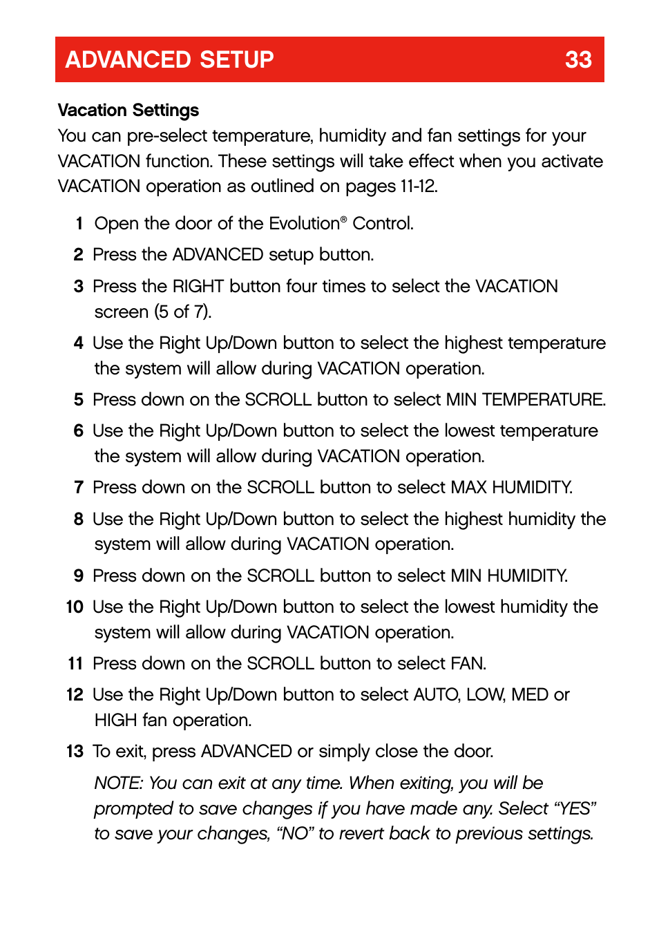 Advanced setup 33 | Bryant evolution  thermostat User Manual | Page 37 / 44