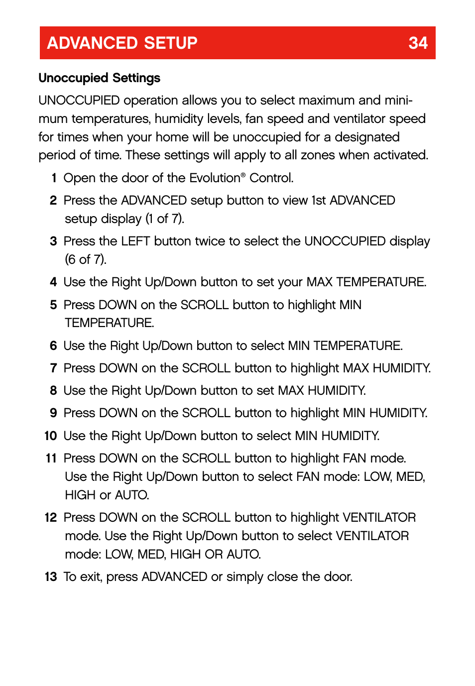 Advanced setup 34 | Bryant evolution  thermostat User Manual | Page 38 / 44