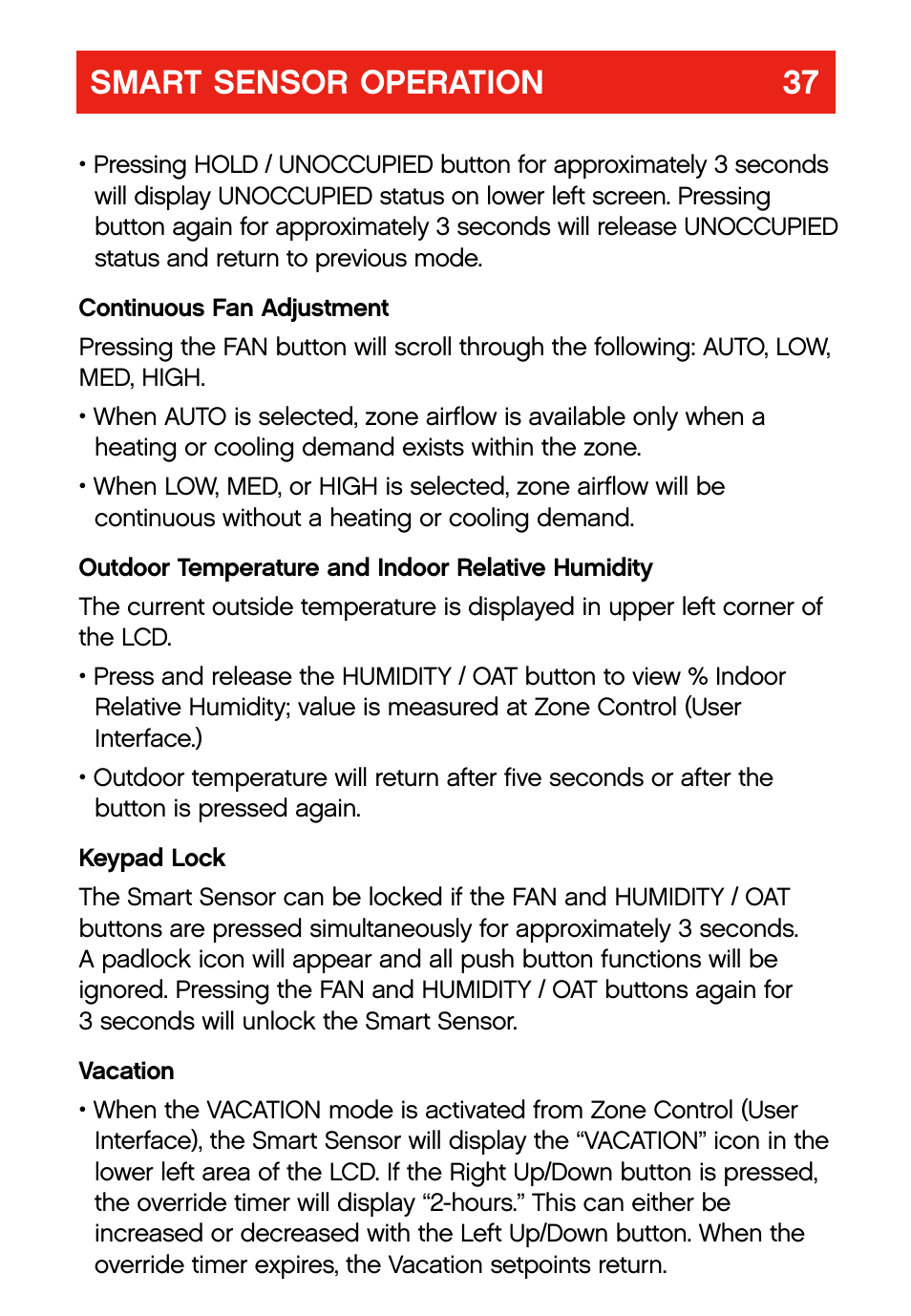 Smart sensor operation 37 | Bryant evolution  thermostat User Manual | Page 41 / 44