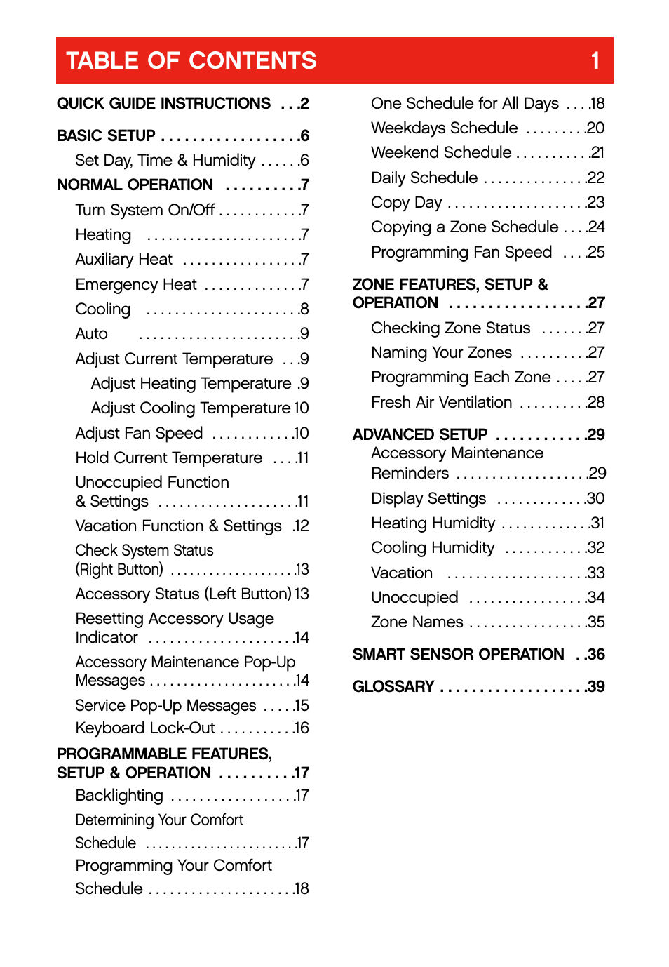 Table of contents 1 | Bryant evolution  thermostat User Manual | Page 5 / 44
