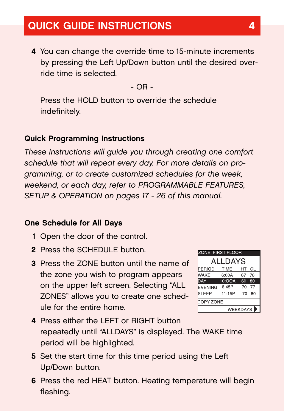 Quick guide instructions 4 | Bryant evolution  thermostat User Manual | Page 8 / 44