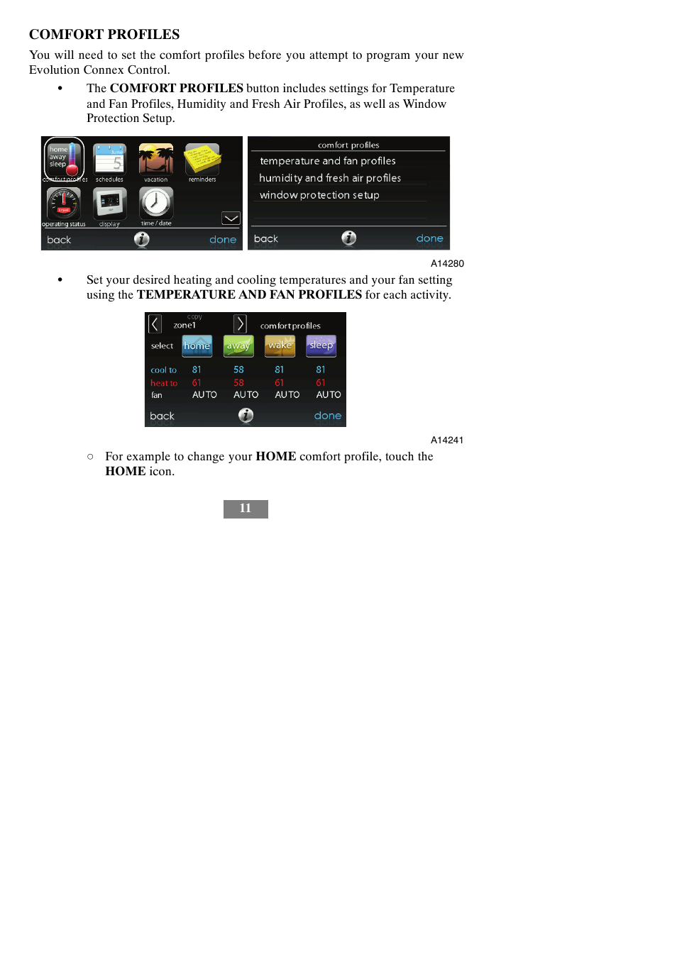 Comfort profiles | Bryant evolution thermostat SYSTXBBECW01-A User Manual | Page 17 / 68