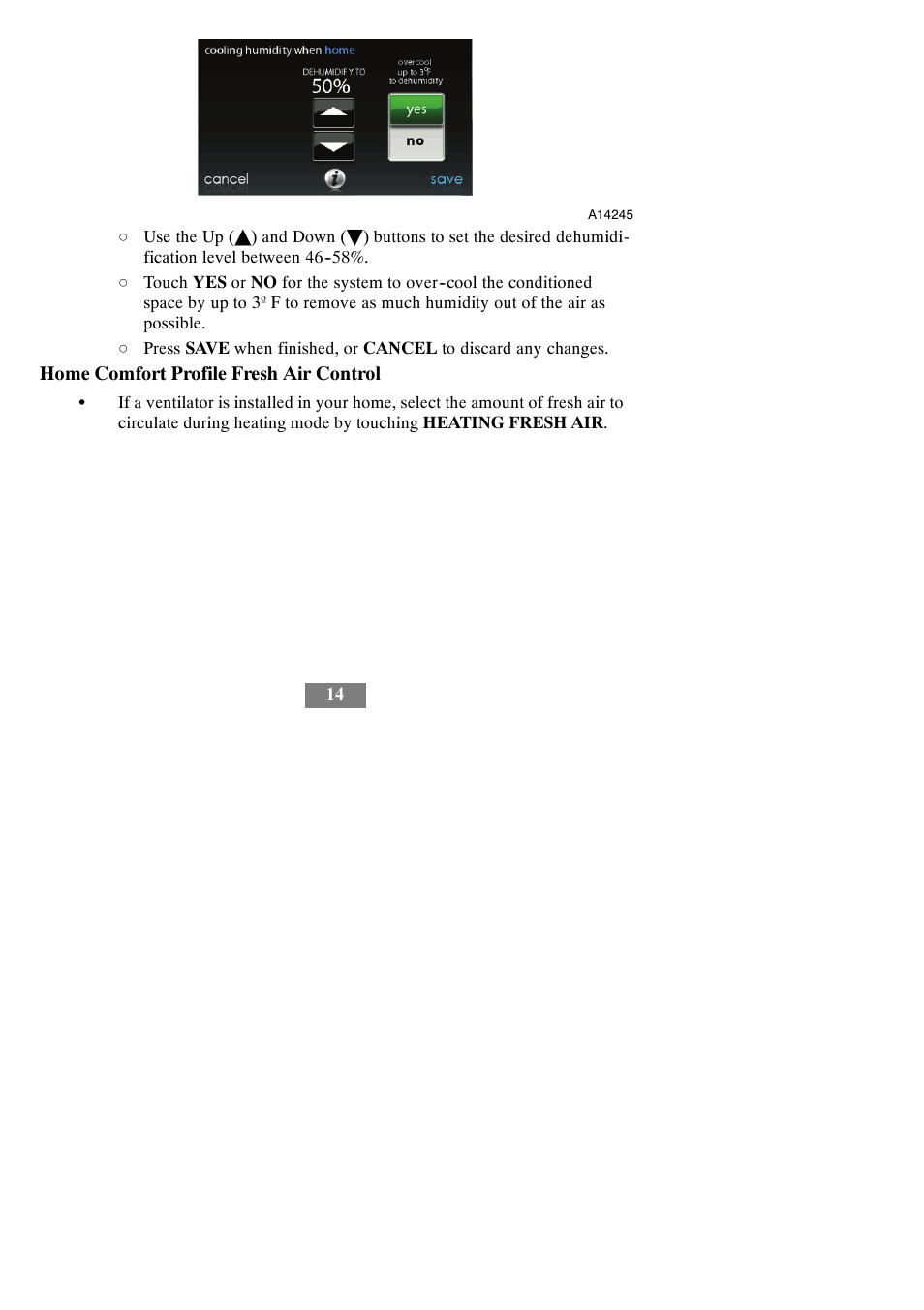 Home comfort profile fresh air control | Bryant evolution thermostat SYSTXBBECW01-A User Manual | Page 20 / 68