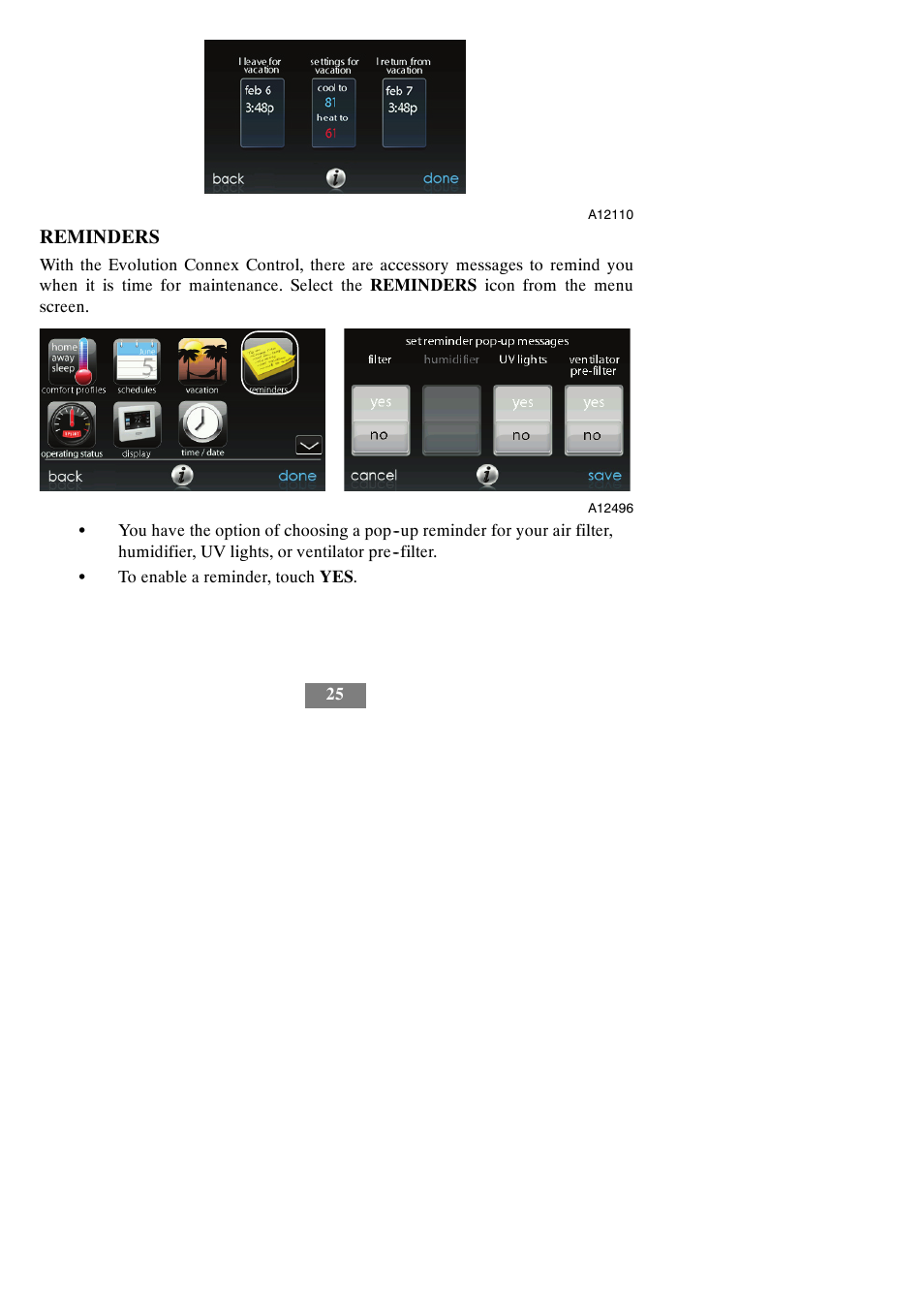 Reminders | Bryant evolution thermostat SYSTXBBECW01-A User Manual | Page 31 / 68