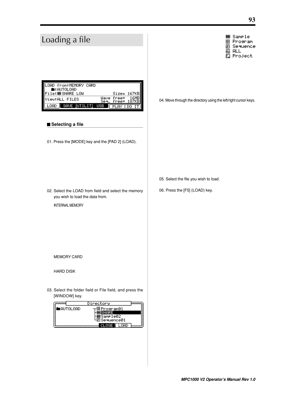 Loading a file | Akai MPC 1000 User Manual | Page 103 / 120