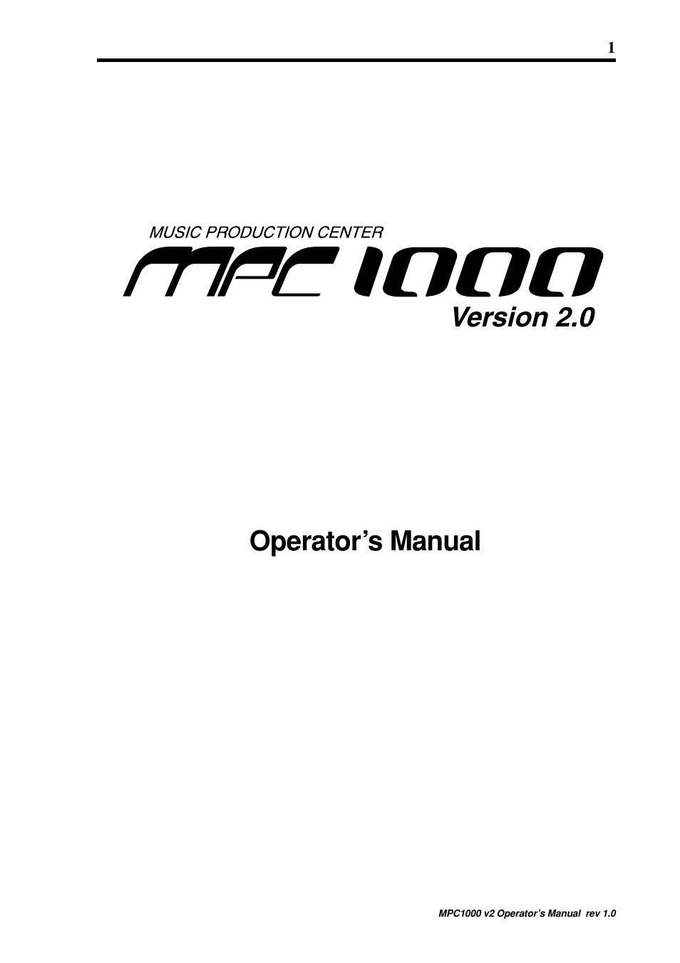 Version 2.0, Operator’s manual | Akai MPC 1000 User Manual | Page 11 / 120