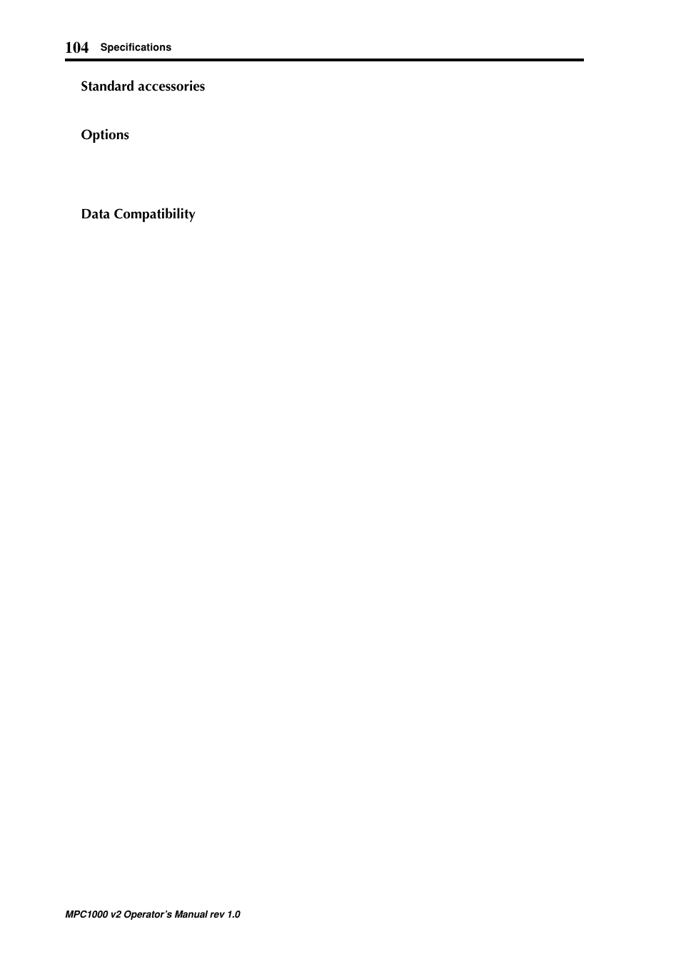 Standard accessories, Options, Data compatibility | Akai MPC 1000 User Manual | Page 114 / 120