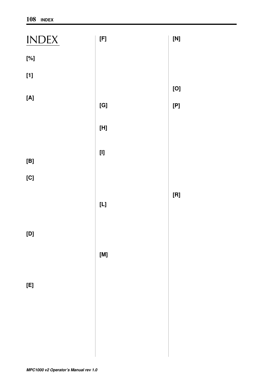 Index | Akai MPC 1000 User Manual | Page 118 / 120