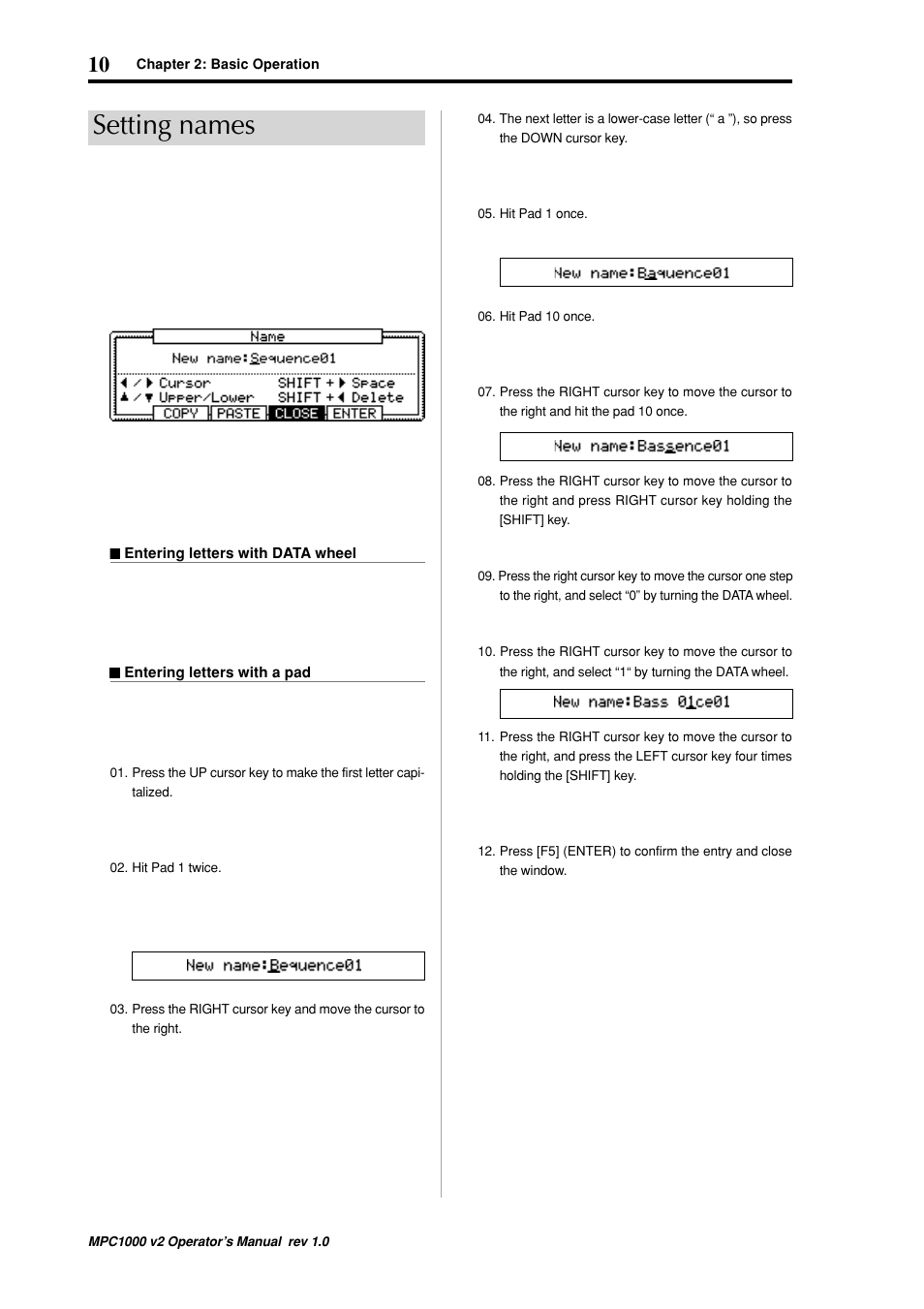 Setting names | Akai MPC 1000 User Manual | Page 20 / 120