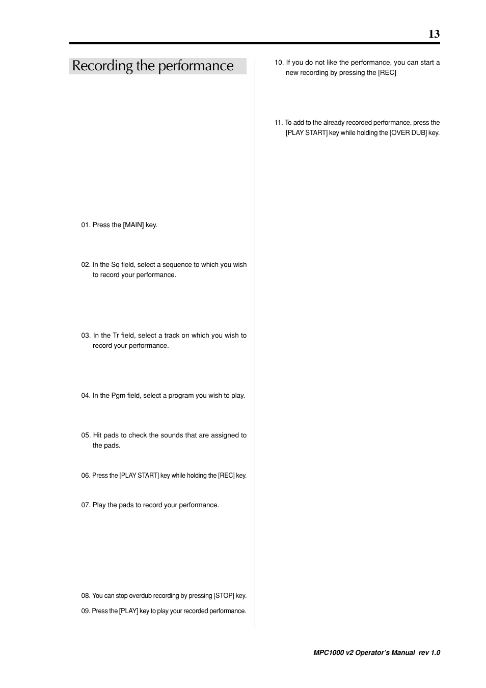 Recording the performance | Akai MPC 1000 User Manual | Page 23 / 120