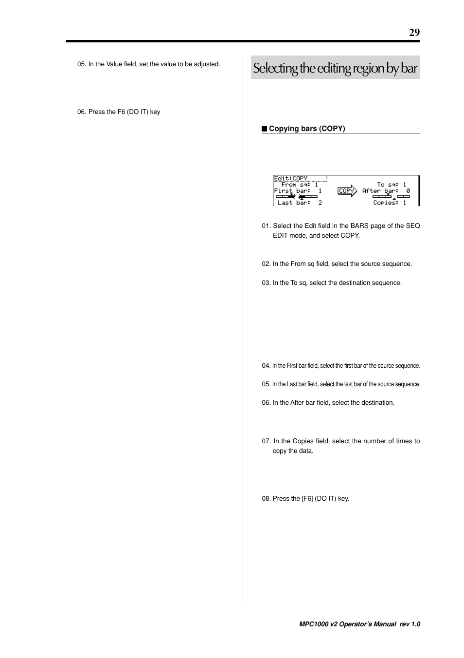 Selecting the editing region by bar | Akai MPC 1000 User Manual | Page 39 / 120