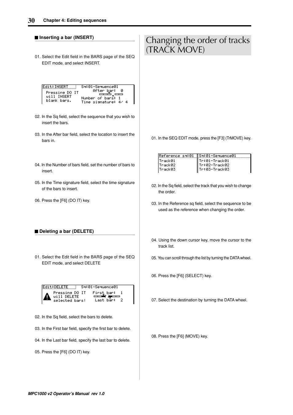 Changing the order of tracks (track move) | Akai MPC 1000 User Manual | Page 40 / 120