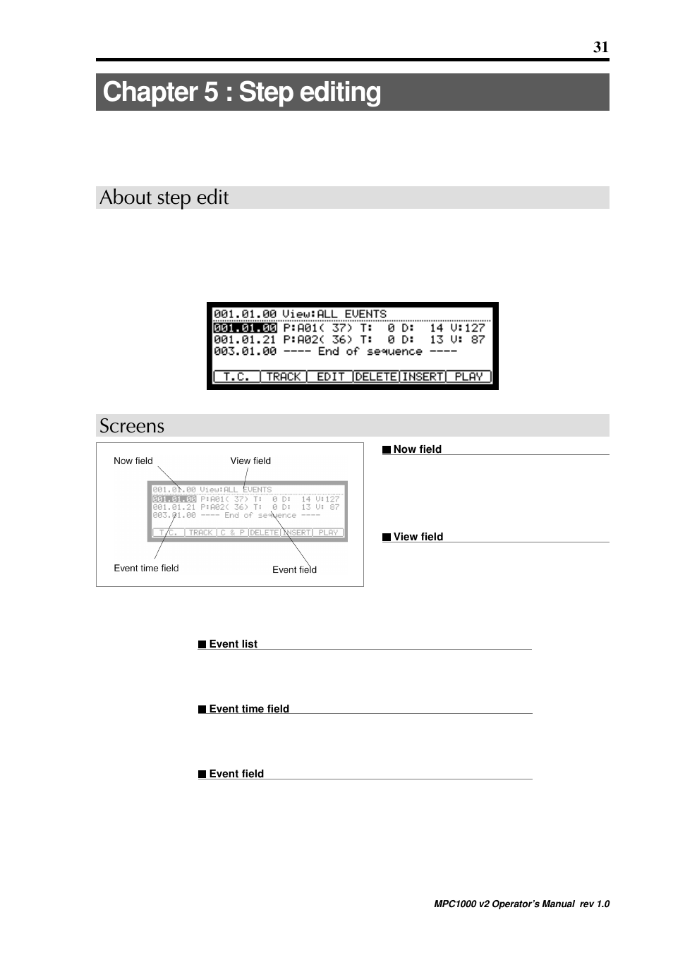 Chapter 5 : step editing, About step edit, Screens | Akai MPC 1000 User Manual | Page 41 / 120