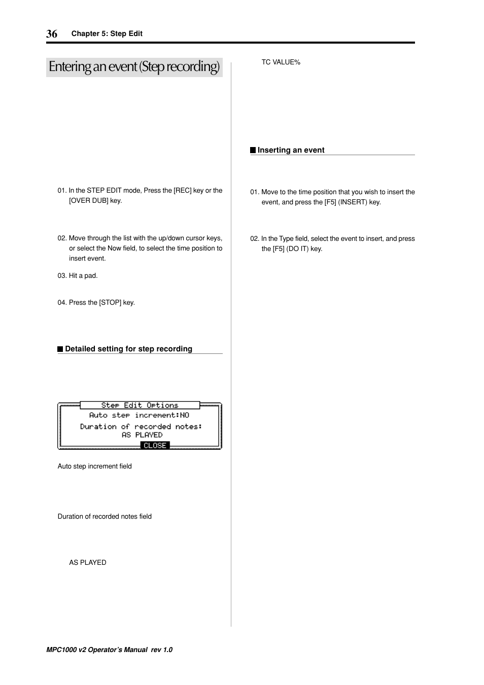 Entering an event (step recording) | Akai MPC 1000 User Manual | Page 46 / 120