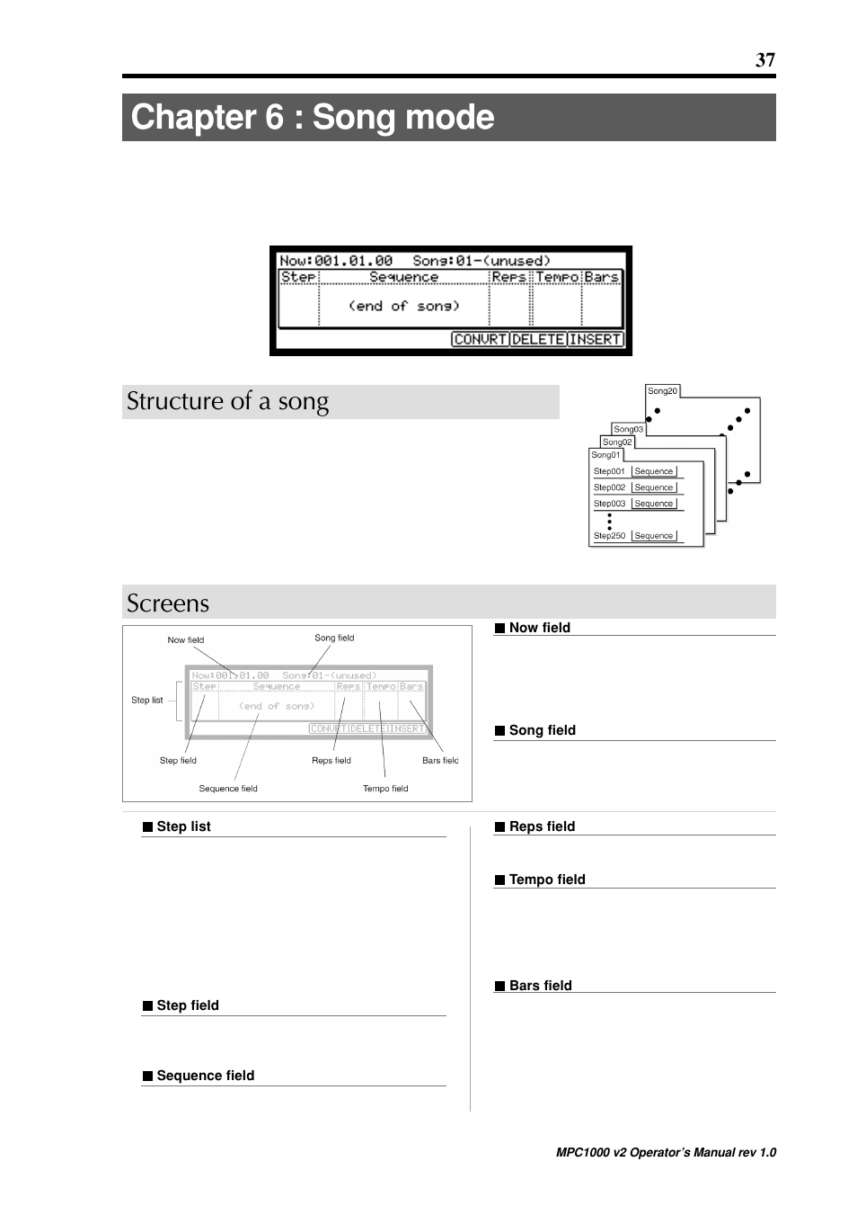 Chapter 6 : song mode, Screens structure of a song | Akai MPC 1000 User Manual | Page 47 / 120