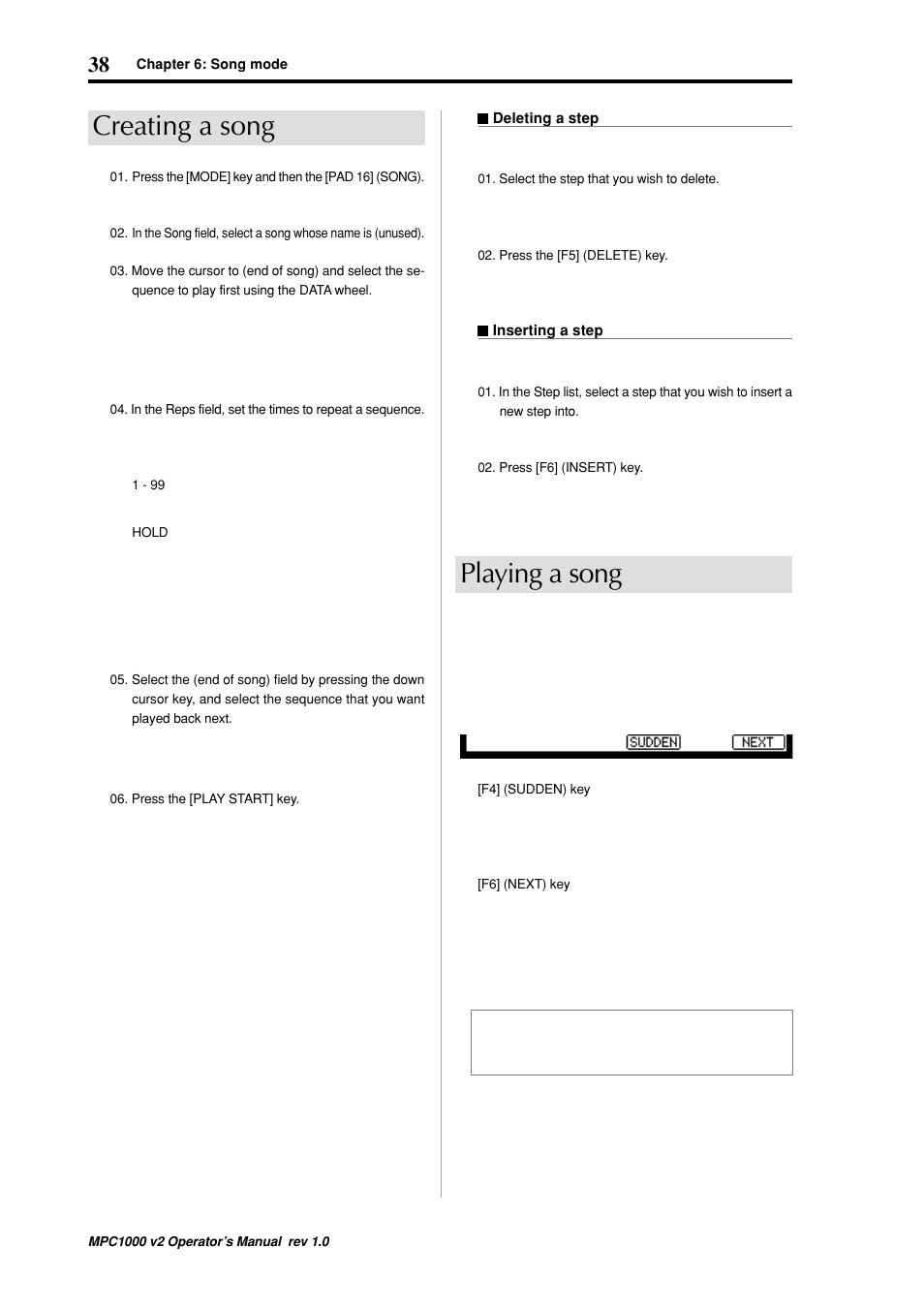 Creating a song, Playing a song | Akai MPC 1000 User Manual | Page 48 / 120