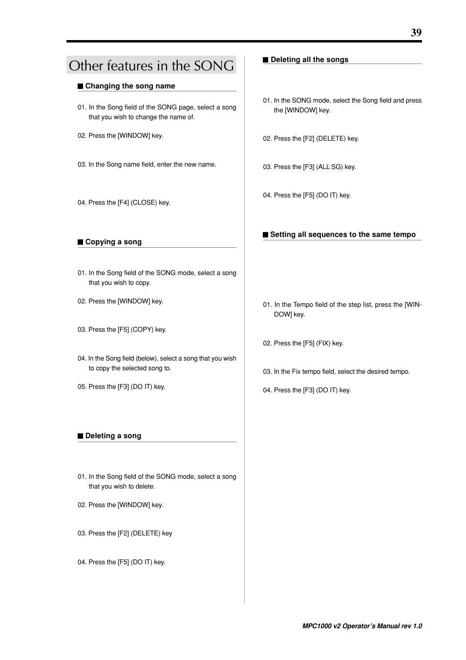 Other features in the song | Akai MPC 1000 User Manual | Page 49 / 120