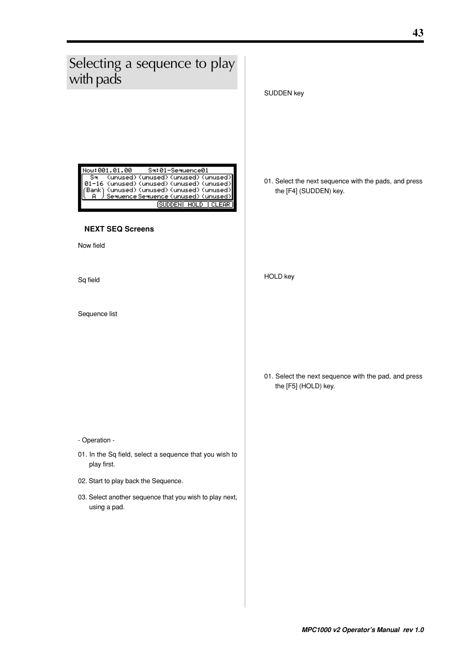 Selecting a sequence to play with pads | Akai MPC 1000 User Manual | Page 53 / 120