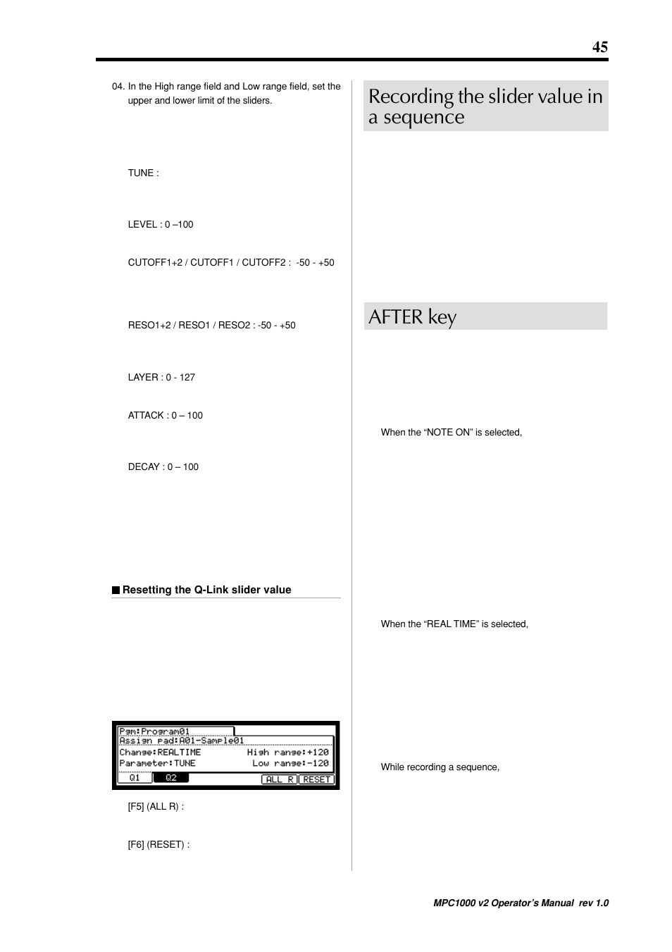 Recording the slider value in a sequence, After key | Akai MPC 1000 User Manual | Page 55 / 120