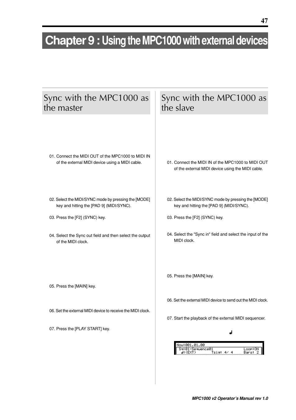 Sync with the mpc1000 as the master, Sync with the mpc1000 as the slave | Akai MPC 1000 User Manual | Page 57 / 120