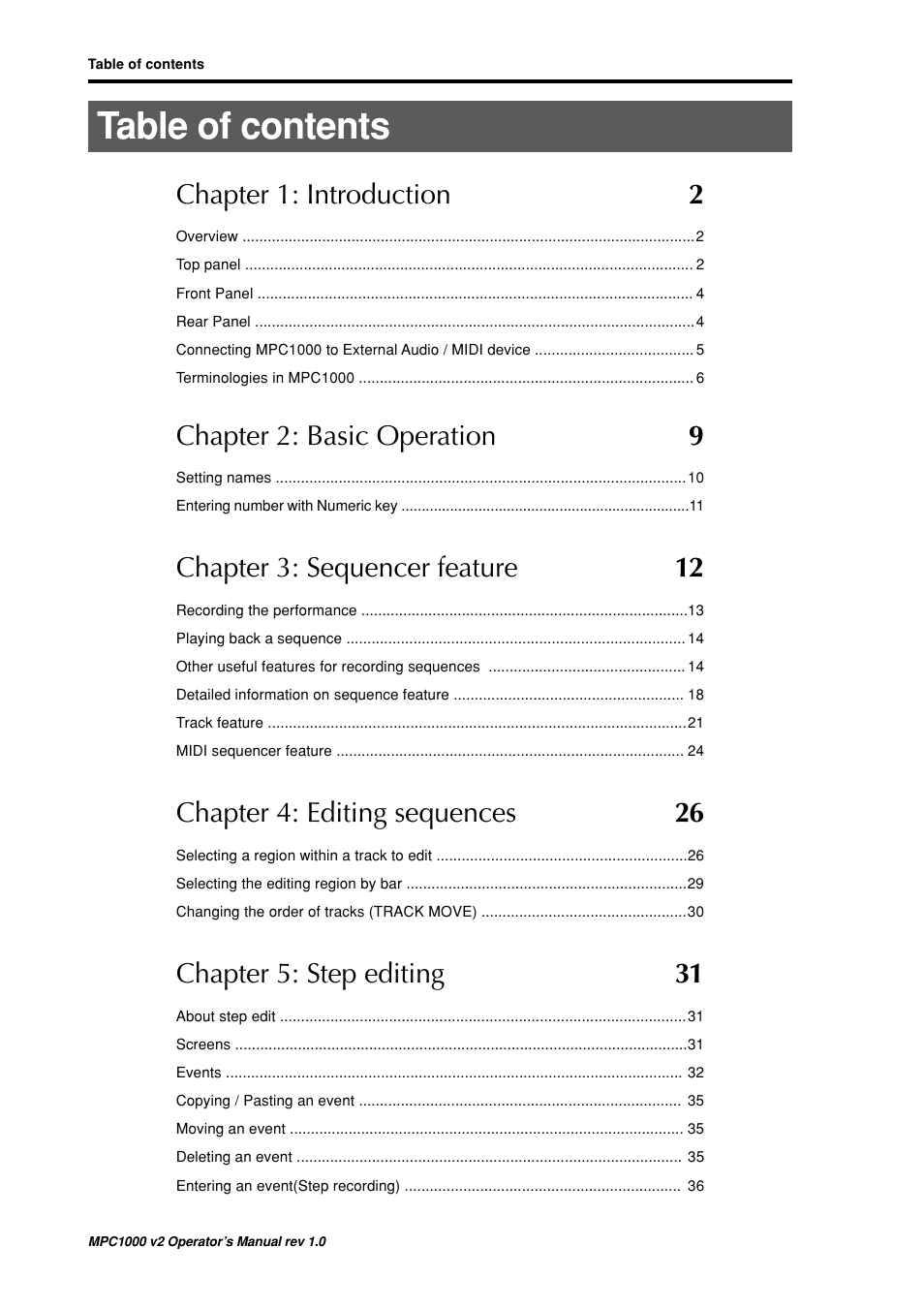 Akai MPC 1000 User Manual | Page 6 / 120