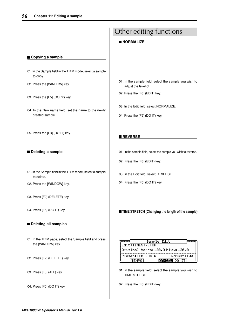 Other editing functions | Akai MPC 1000 User Manual | Page 66 / 120