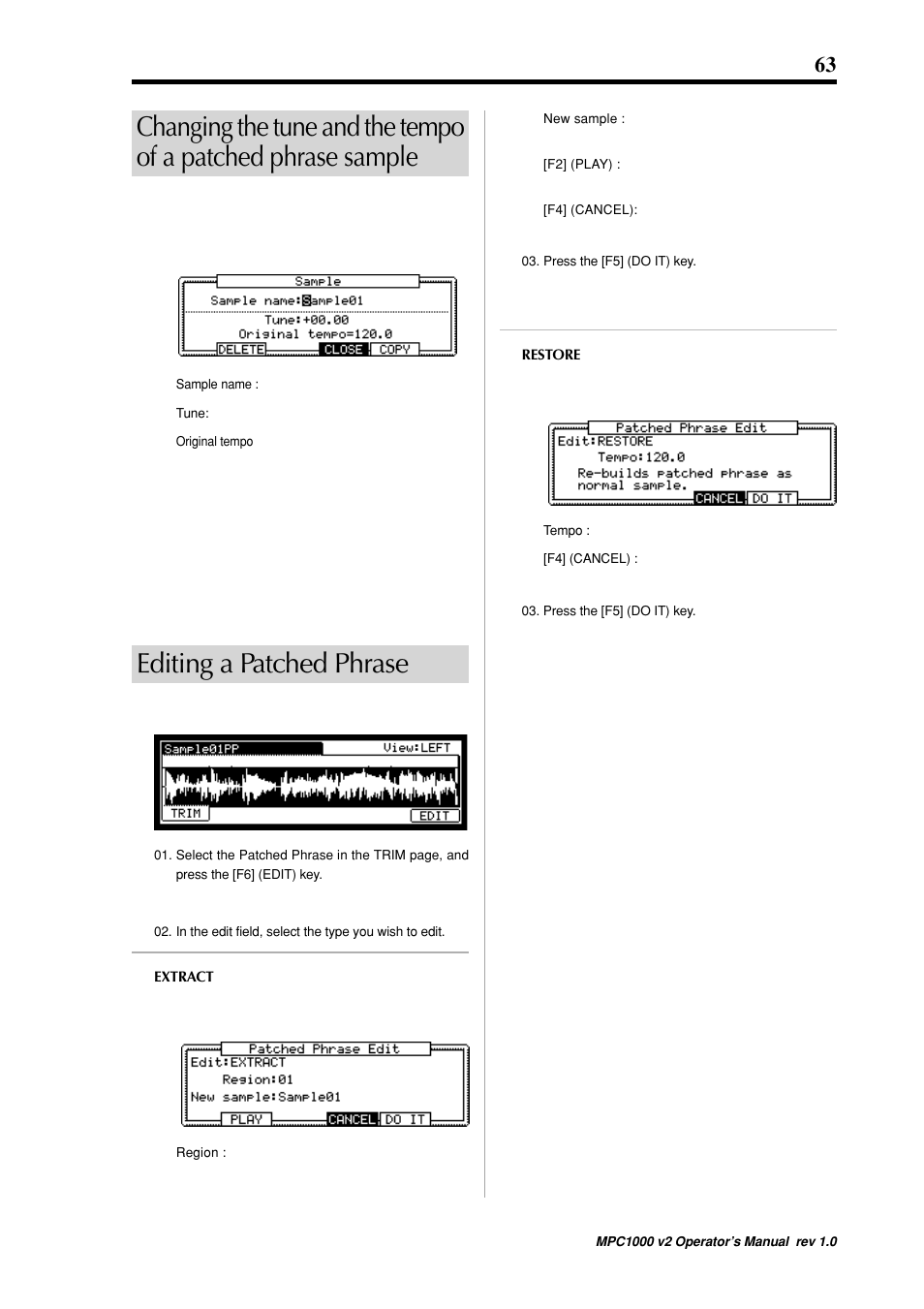 Editing a patched phrase | Akai MPC 1000 User Manual | Page 73 / 120