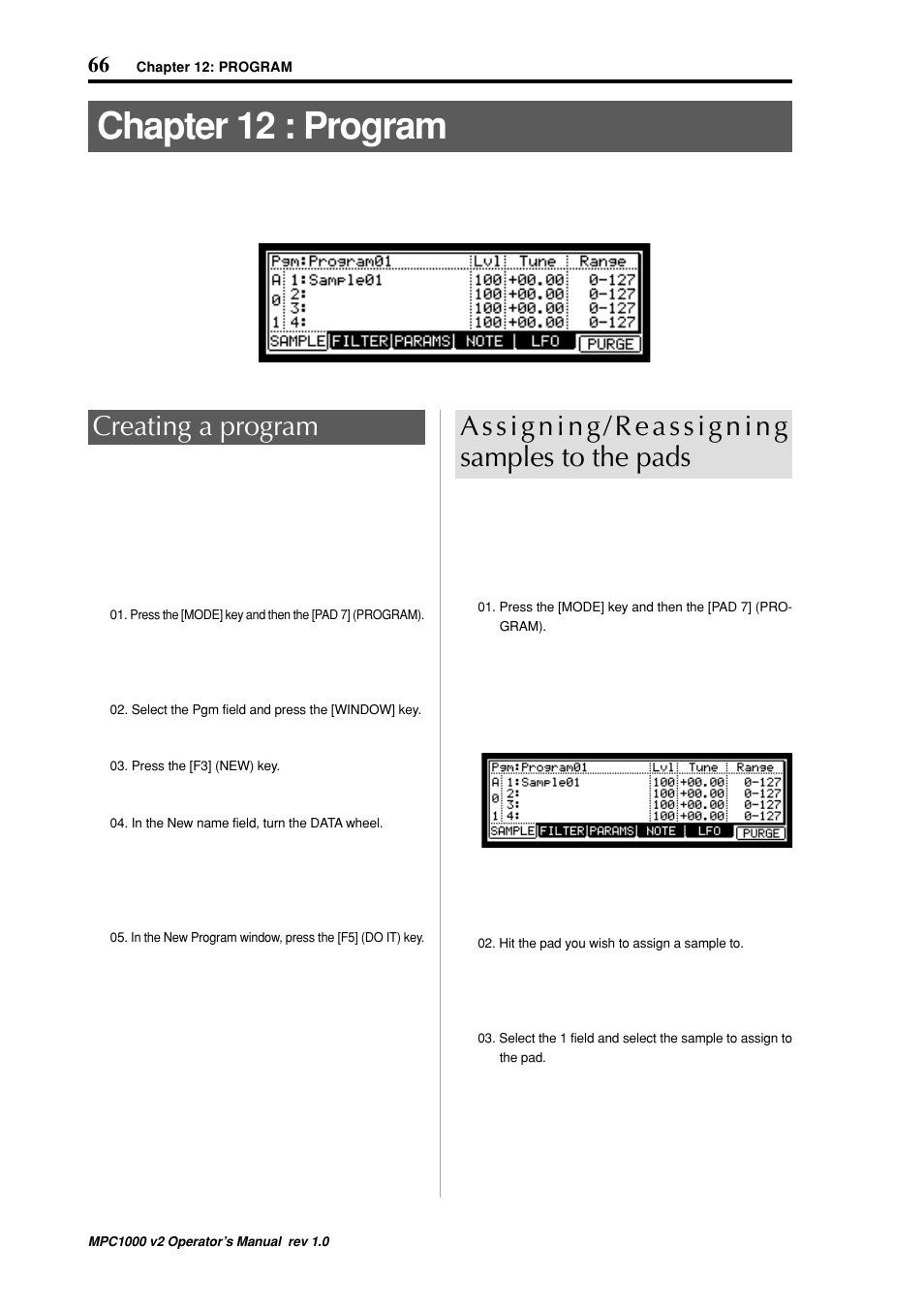 Chapter 12 : program, Creating a program | Akai MPC 1000 User Manual | Page 76 / 120