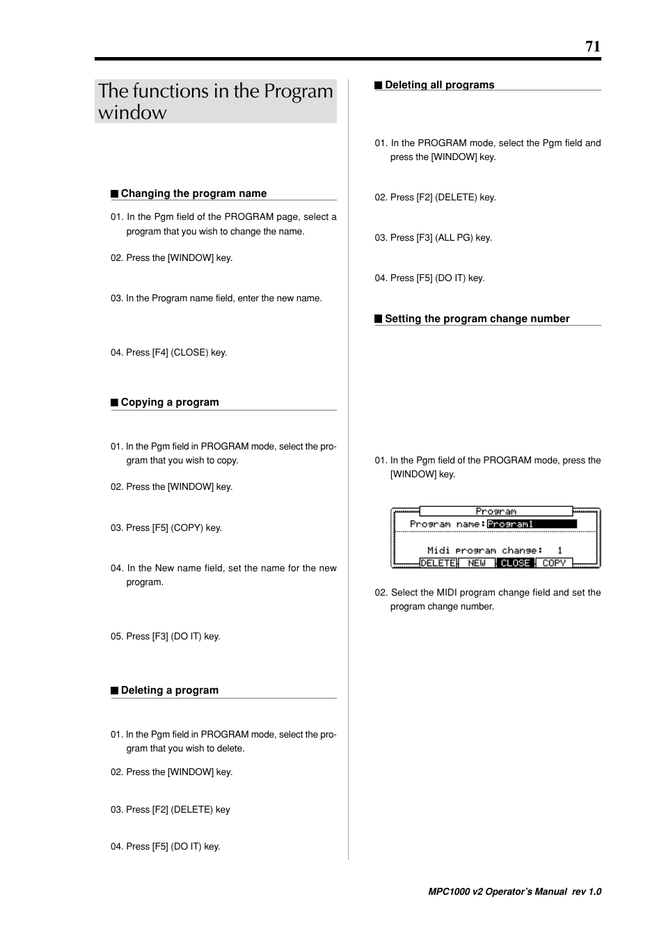 The functions in the program window | Akai MPC 1000 User Manual | Page 81 / 120