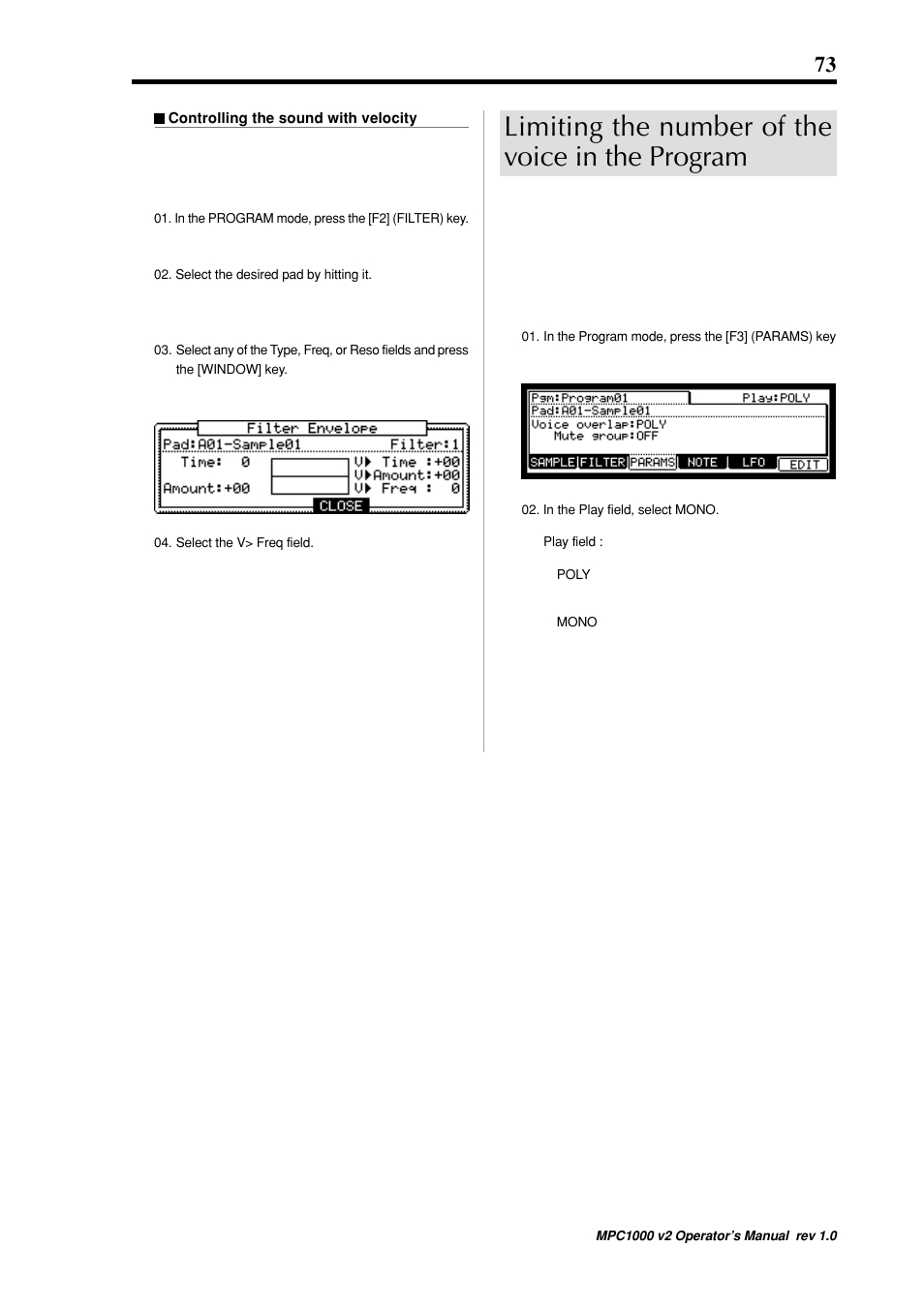 Limiting the number of the voice in the program | Akai MPC 1000 User Manual | Page 83 / 120