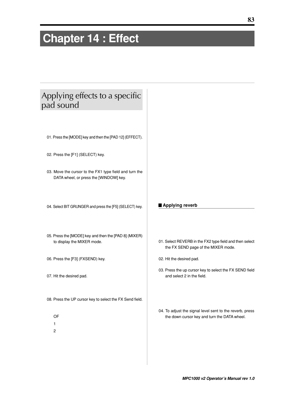 Chapter 14 : effect, Applying effects to a specific pad sound | Akai MPC 1000 User Manual | Page 93 / 120