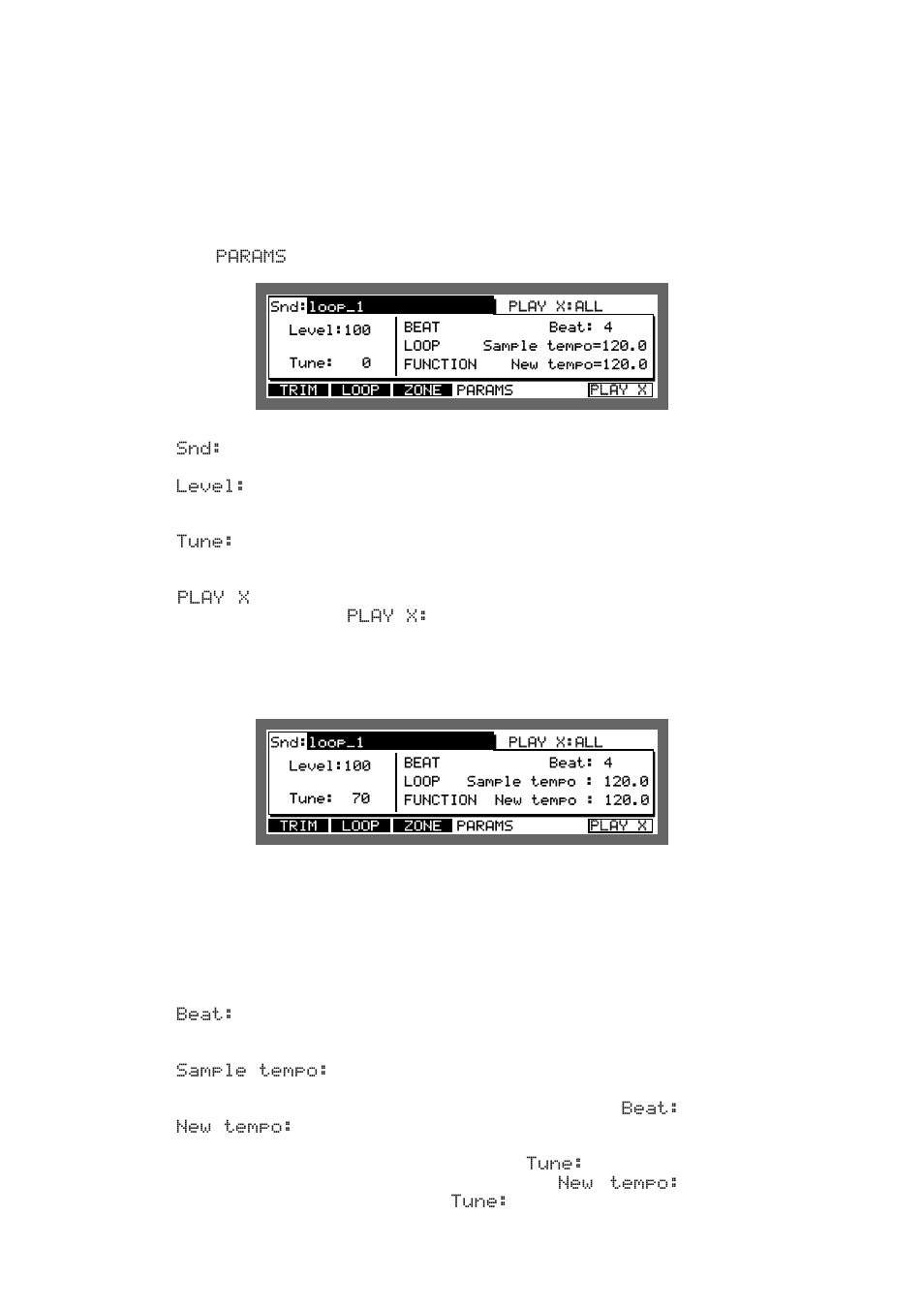 Setting the sound parameters, Beat loop function | Akai MPC 2000xl User Manual | Page 120 / 208