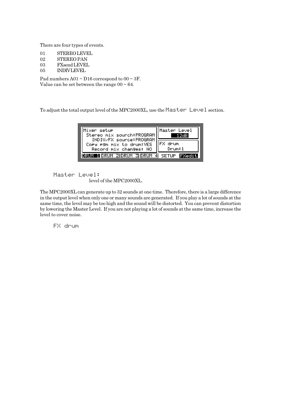 Setting the master level | Akai MPC 2000xl User Manual | Page 147 / 208