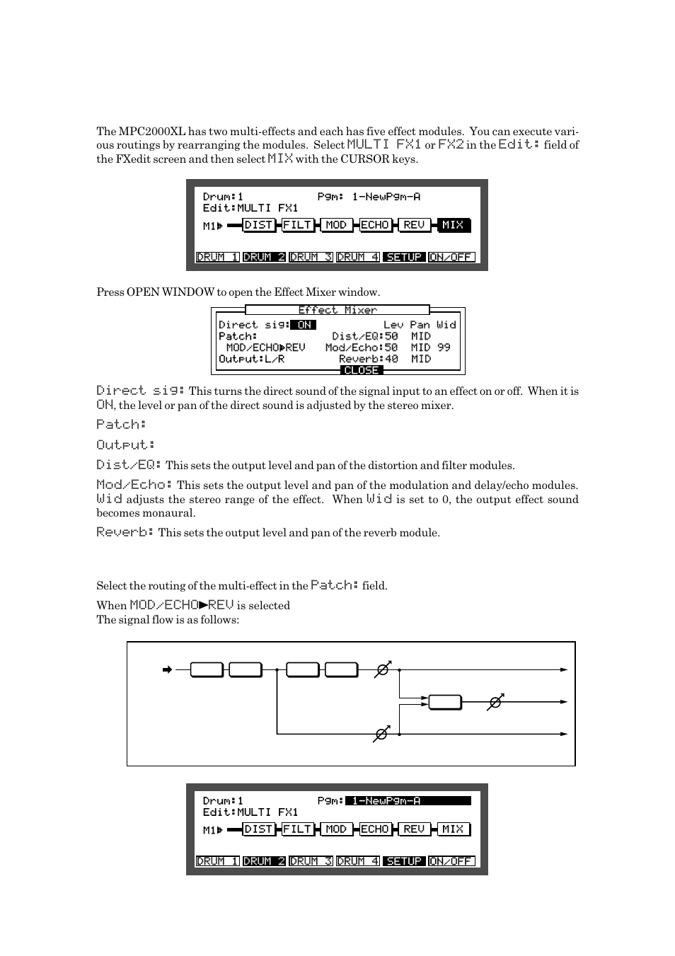 Multi-effects, Setting the effect routing | Akai MPC 2000xl User Manual | Page 150 / 208