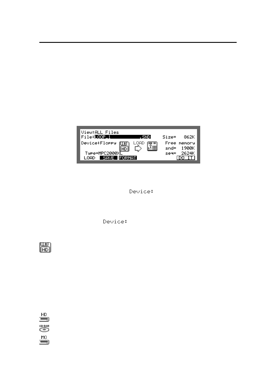 Overview, The device: field, The device icons | Akai MPC 2000xl User Manual | Page 163 / 208