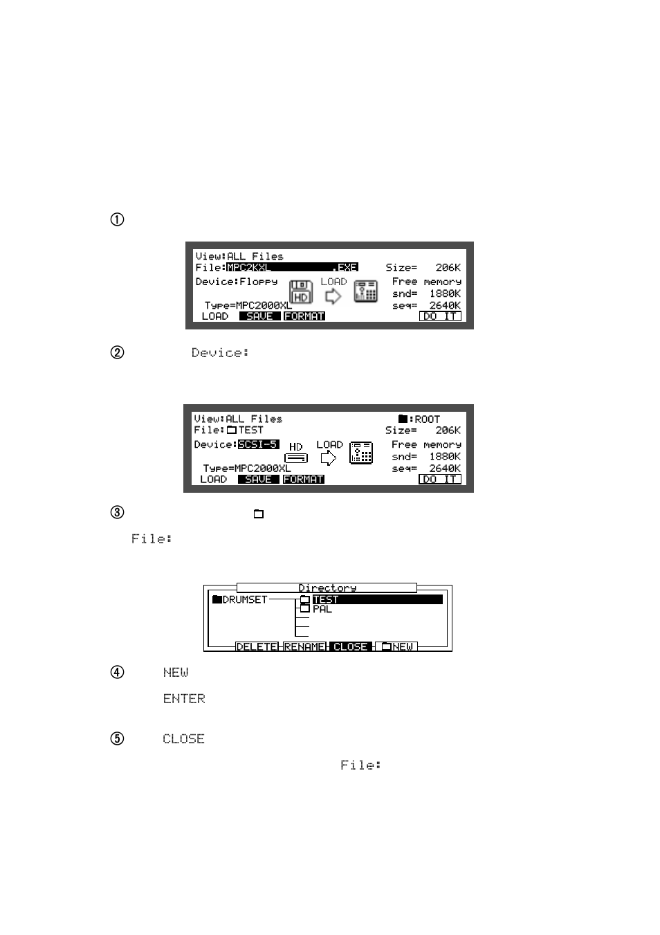 Saving to folders on a scsi device, Creating a new folder | Akai MPC 2000xl User Manual | Page 171 / 208