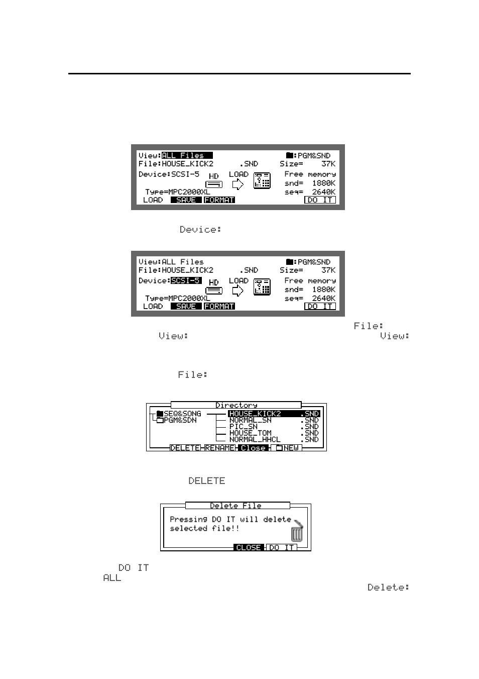 Deleting a file from the disk | Akai MPC 2000xl User Manual | Page 179 / 208