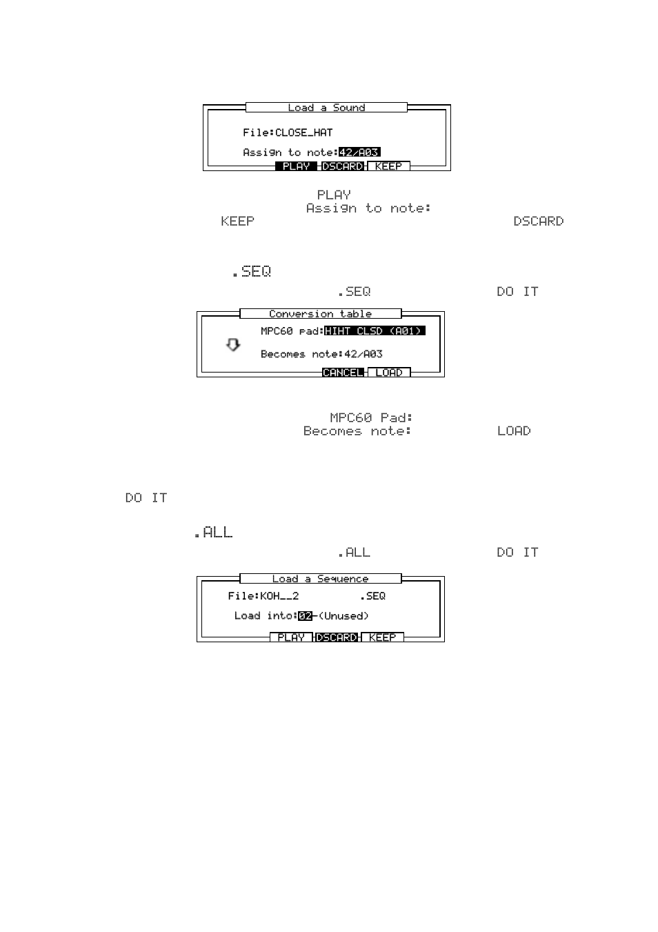 Loading a sequence ( .seq ) file, Loading an all ( .all ) file | Akai MPC 2000xl User Manual | Page 182 / 208