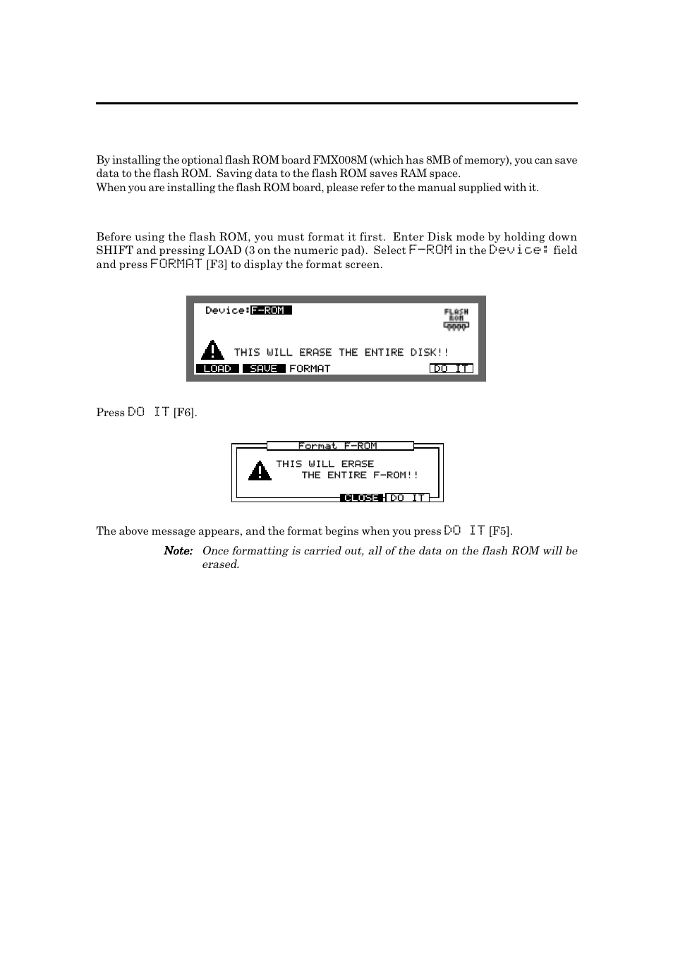 Flash rom, Formatting the flash rom | Akai MPC 2000xl User Manual | Page 184 / 208