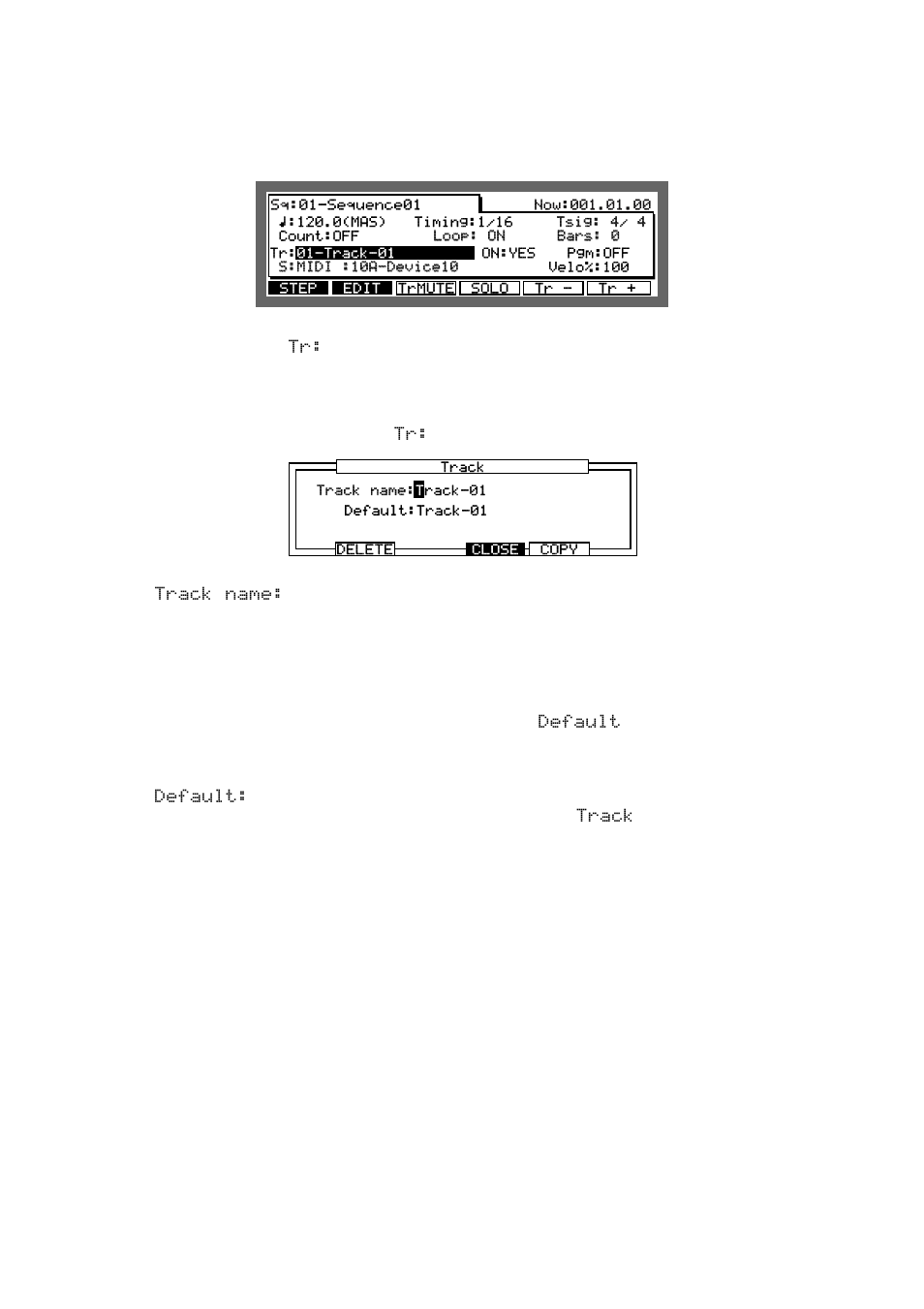 Selecting a track, Renaming a track | Akai MPC 2000xl User Manual | Page 58 / 208