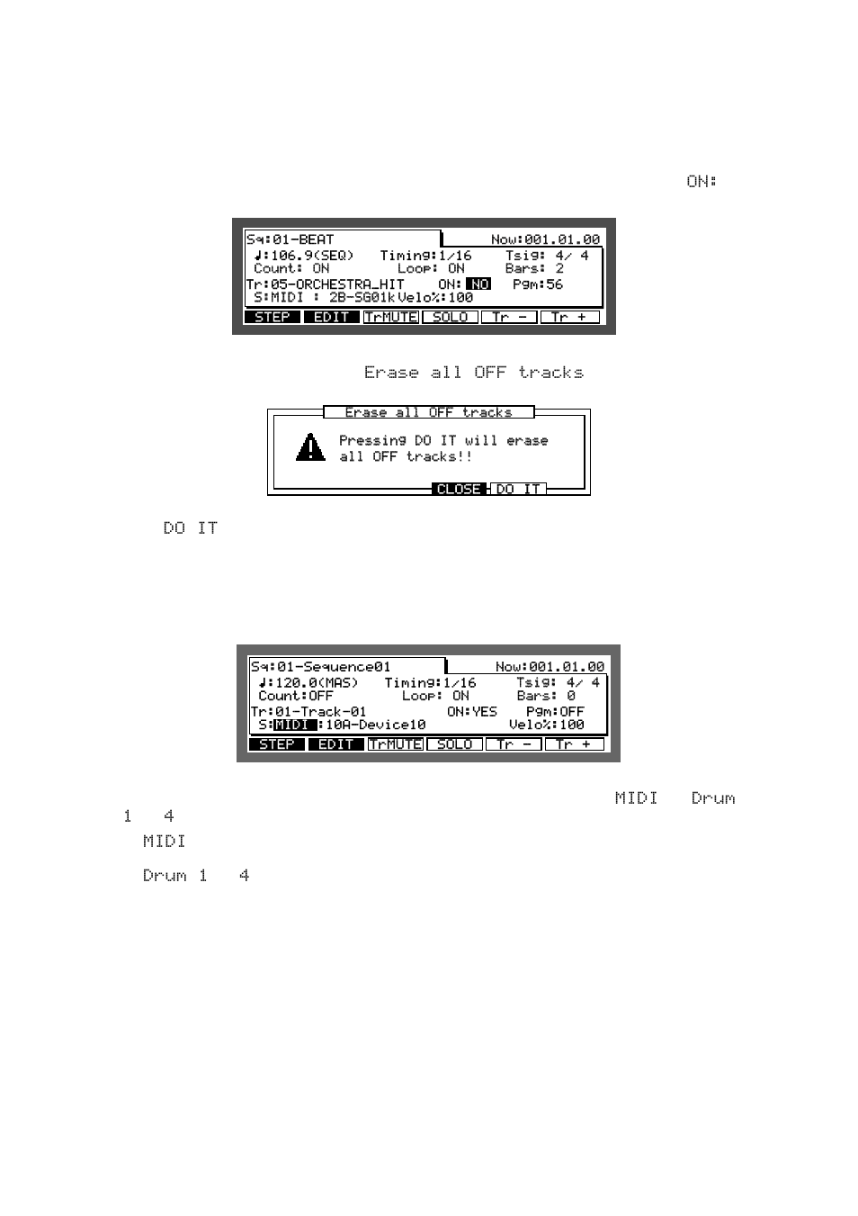 Deleting all the tracks that you have turned off, Setting the track type | Akai MPC 2000xl User Manual | Page 61 / 208