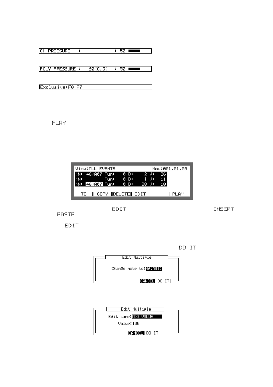 Selecting and editing multiple events, Operating the list display | Akai MPC 2000xl User Manual | Page 77 / 208