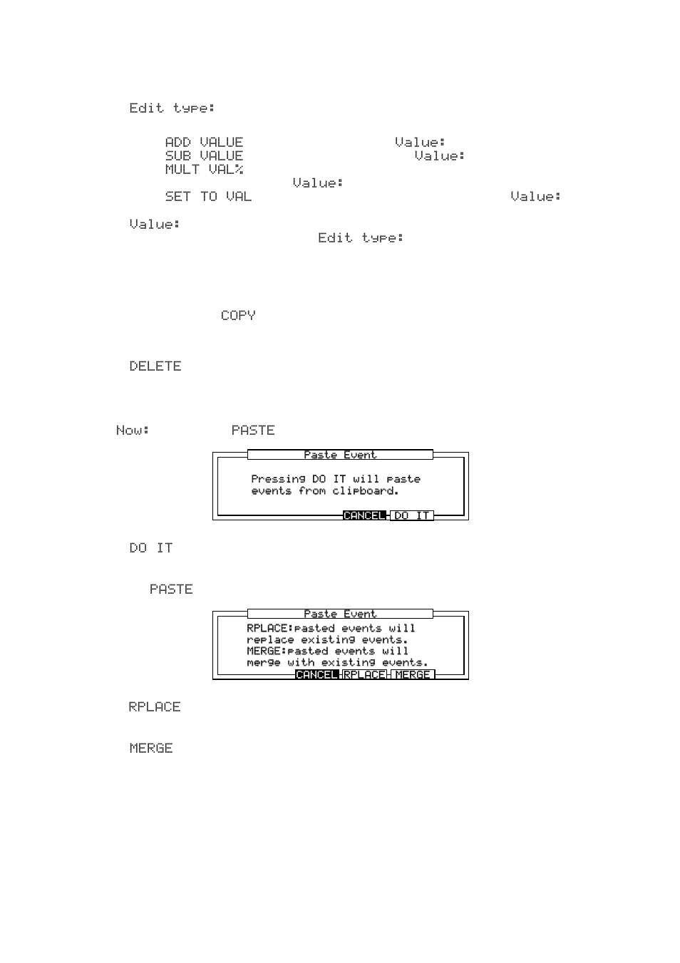Copying an event, Deleting an event, Pasting an event | Akai MPC 2000xl User Manual | Page 78 / 208
