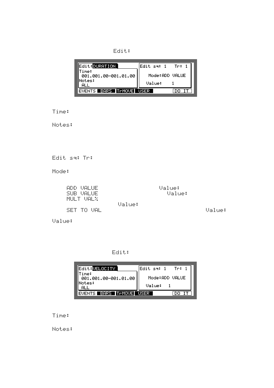 Editing the duration of a note, Editing the velocity of a note | Akai MPC 2000xl User Manual | Page 81 / 208
