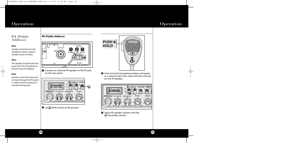 Operation, Push & hold, Pa (public address) | Cobra Electronics 29 WX NW BT User Manual | Page 13 / 22