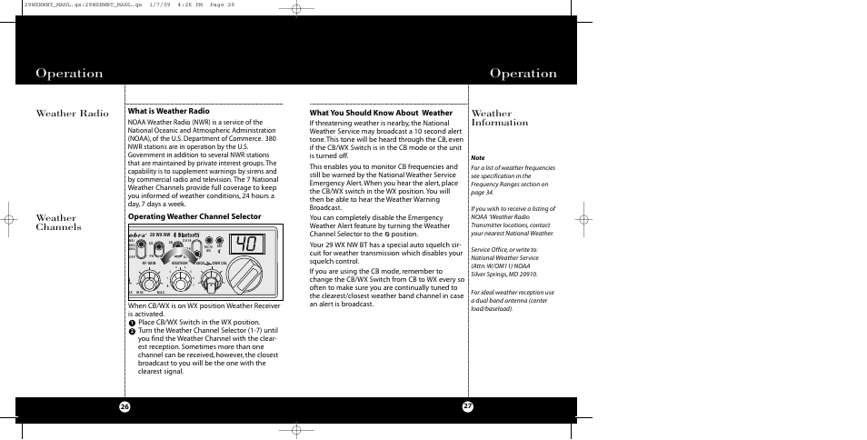 Operation, Weather information, Weather radio weather channels | Operating weather channel selector, What you should know about weather, What is weather radio | Cobra Electronics 29 WX NW BT User Manual | Page 14 / 22