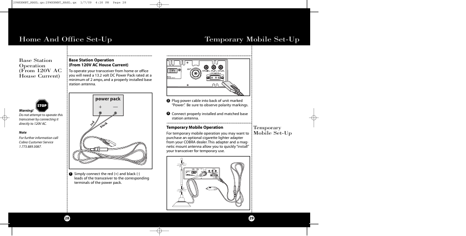 Temporary mobile set-up, Home and office set-up | Cobra Electronics 29 WX NW BT User Manual | Page 15 / 22