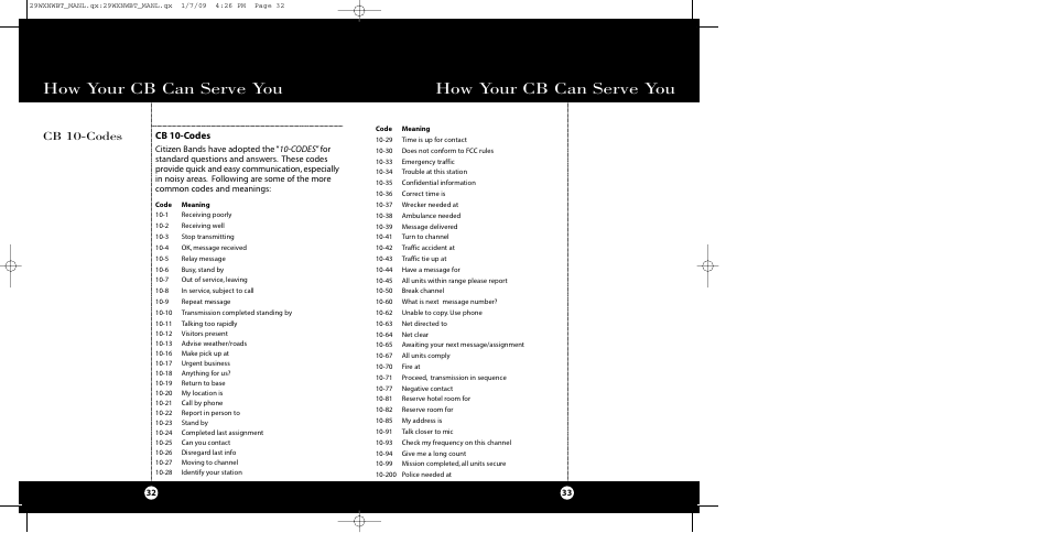 How your cb can serve you, Cb 10-codes | Cobra Electronics 29 WX NW BT User Manual | Page 17 / 22