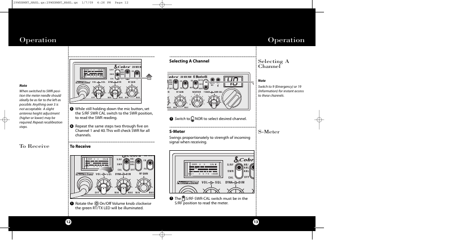 Operation, S-meter, Selecting a channel | Cobra Electronics 29 WX NW BT User Manual | Page 7 / 22