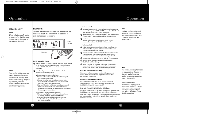 Operation, Bluetooth | Cobra Electronics 29 WX NW BT User Manual | Page 8 / 22